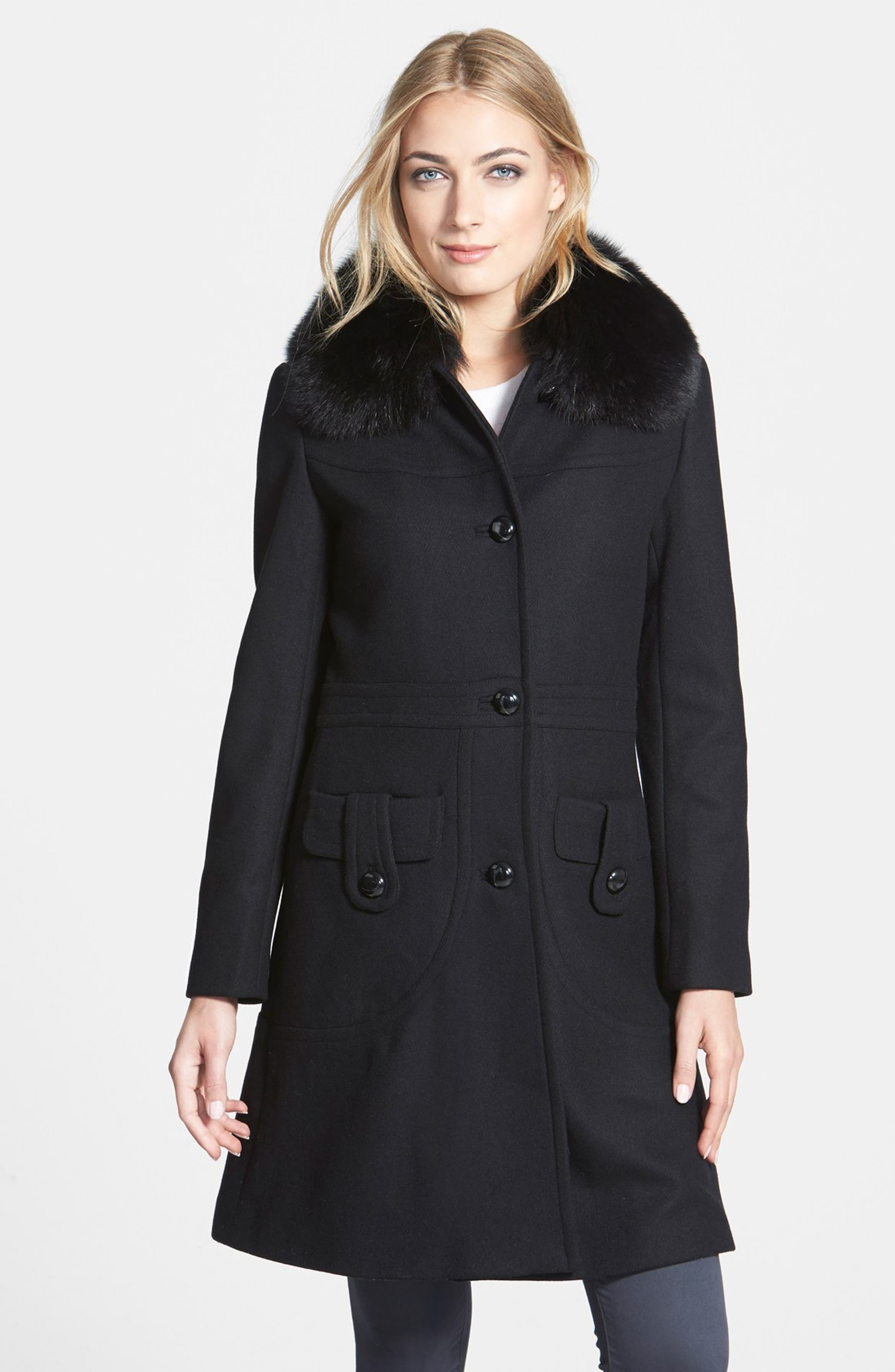 1 Madison Wool Blend Coat with Genuine Fox Fur | Nordstrom