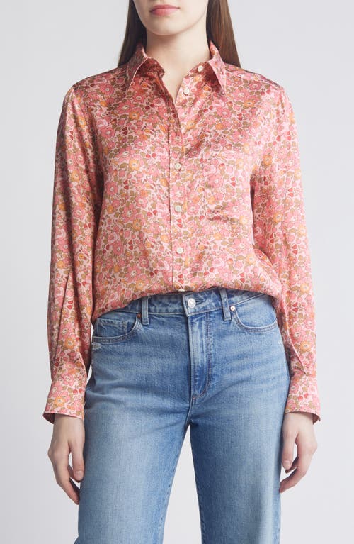 Relaxed Fit Floral Silk Button-Up Shirt in Pink