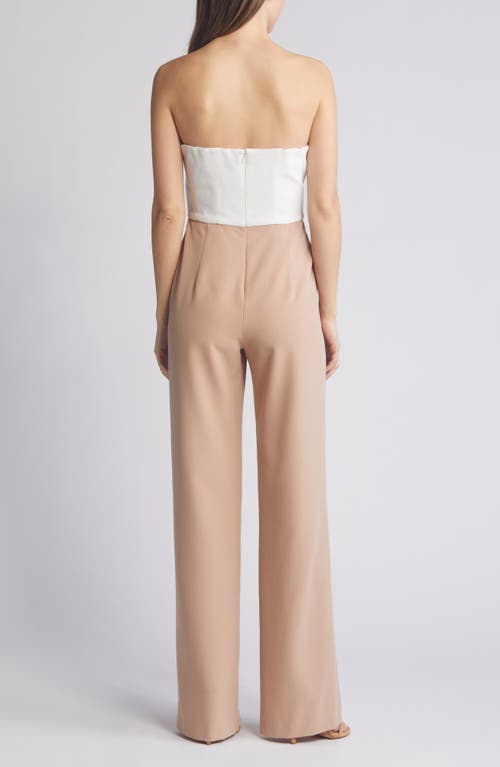 Shop Black Halo Jada Strapless Wide Leg Jumpsuit In Desert Sand/pearl