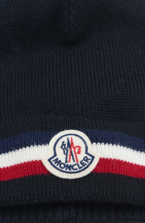 Shop Moncler Tricolor Stripe Ribbed Wool Beanie In Black