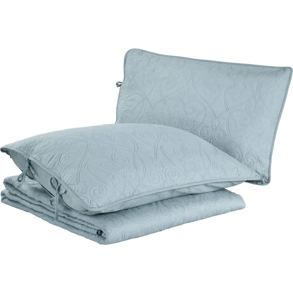 Laura Ashley Felicity Pastel Grey Quilt Set In Breeze Blue