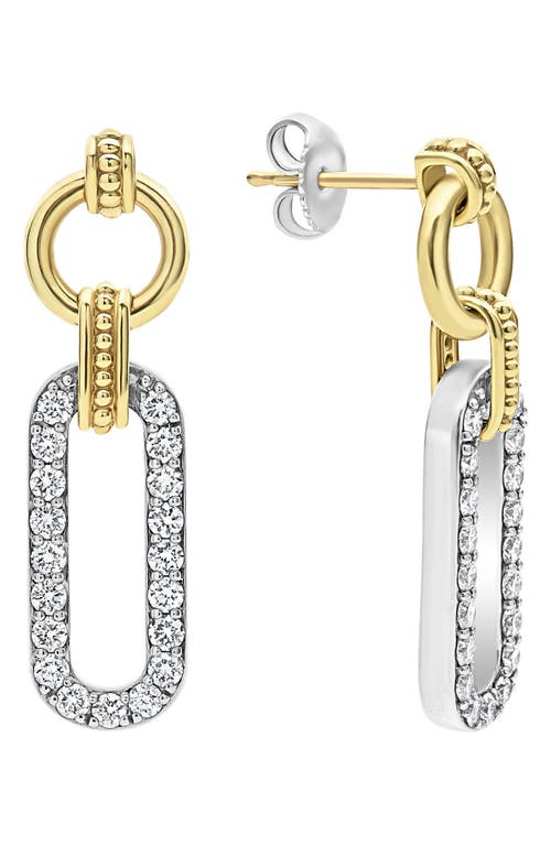 Lagos 18k Yellow Gold & Sterling Silver Signature Caviar Diamond Link Drop Earrings In Two-tone