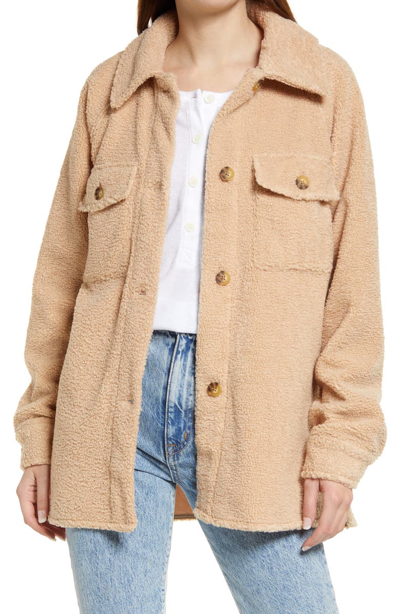TREASURE & BOND High Pile Fleece Shirt Jacket, Main, color, TAN THREAD