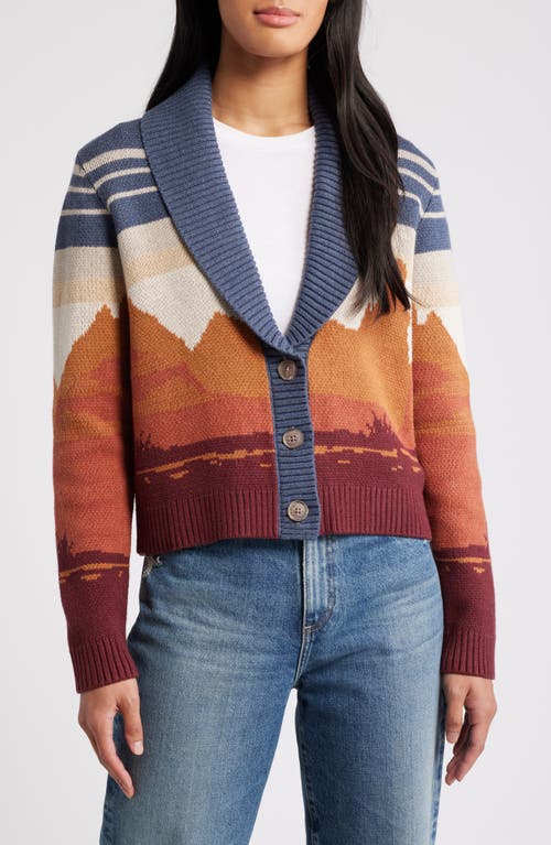 Shop Pendleton Western Scenic Jacquard Cotton Cardigan In Blue/rust Multi