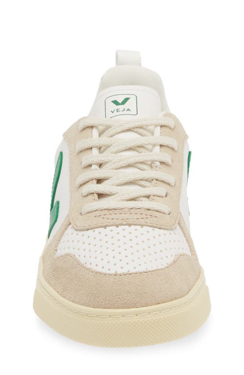 Shop Veja Kids' Small V-10 L Chromefree™ Sneaker In Extra-white/emeraude/almond