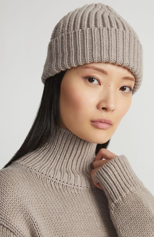 Shop Lafayette 148 New York Chunky Rib Virgin Wool Cuff Beanie In Smoked Taupe Melange