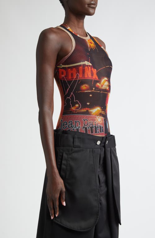 Shop Jean Paul Gaultier Fashion Fiction Sleeveless Mesh Bodysuit In Black/red/orange