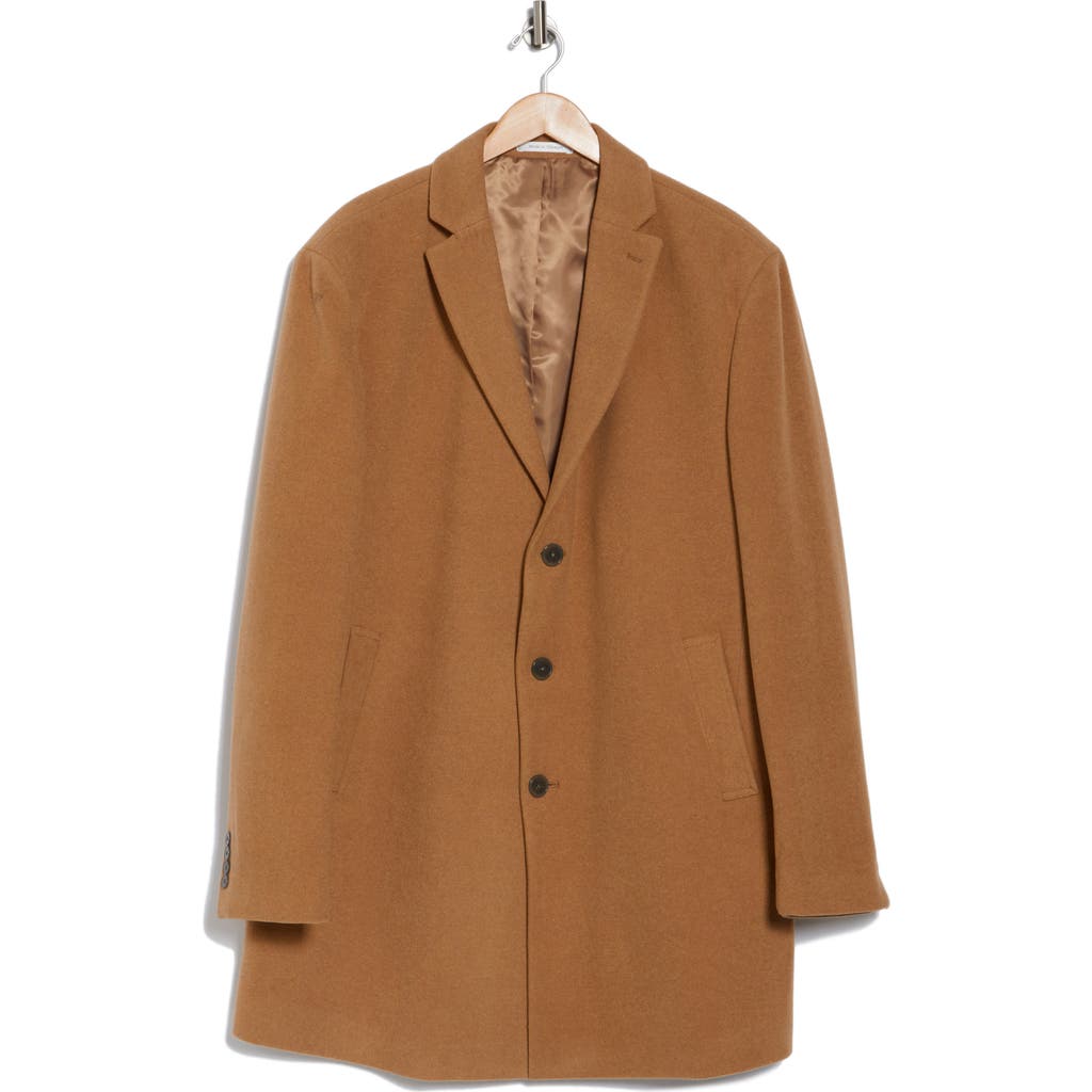 Calvin Klein Slim Fit Wool Blend Overcoat In Camel