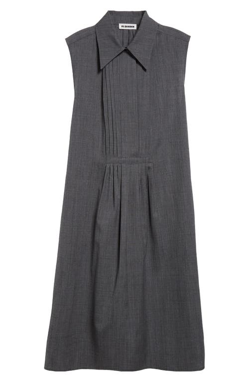 Shop Jil Sander Pleated Bib Sleeveless Wool Shirtdress In Volcanic Glass