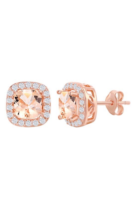 Simona Rose Gold Plated Sterling Silver Morganite & Cz Stud Earrings