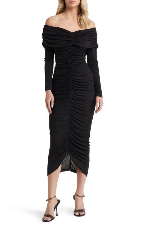 Isaure Ruched Long Sleeve Body-Con Cocktail Dress in Black
