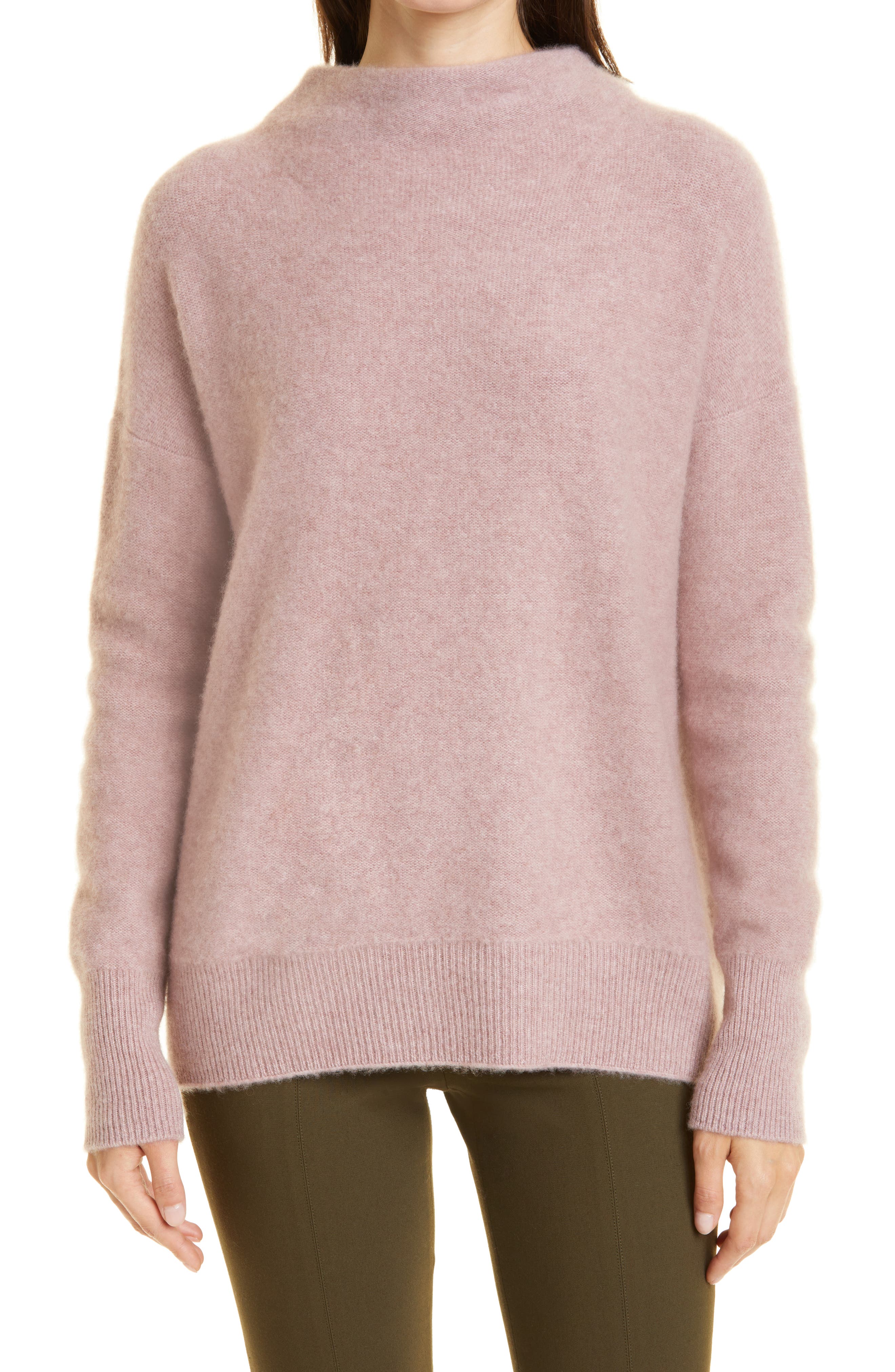 Vince Boiled Cashmere Funnel Neck Pullover in 691Psh-Pink Shell