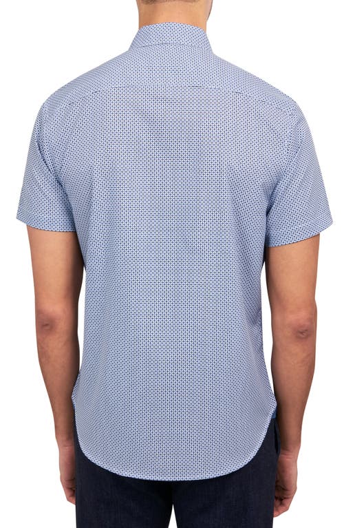 Shop Construct Slim Fit Geometric Print Short Sleeve 4-way Stretch Performance Button-up Shirt In Blue/white