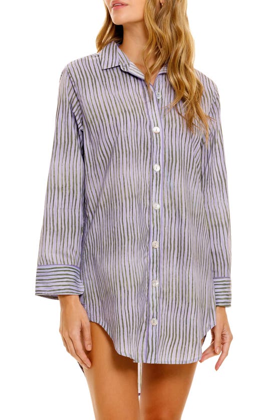 Shop The Lazy Poet Sissy Seagrass & Waves Cotton Nightgown In Purple