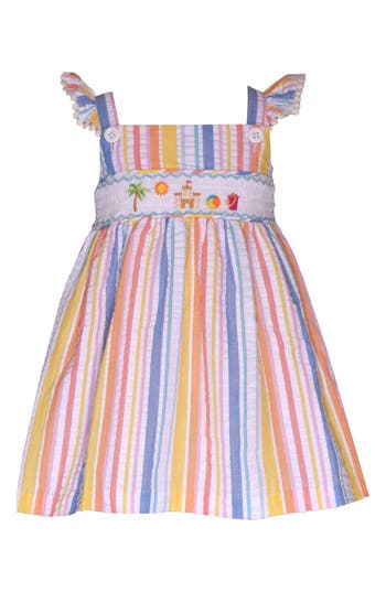 Bonnie Jean Striped Seersucker Beach Dress In Multi