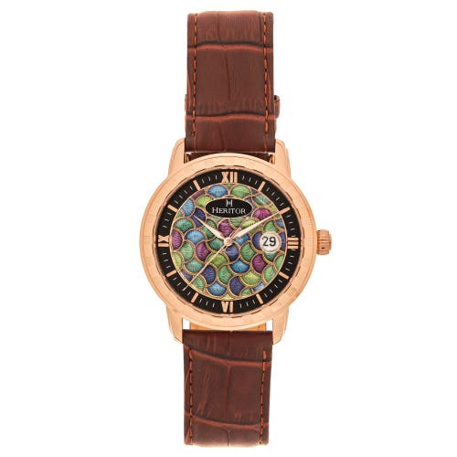 Shop Heritor Automatic Protégé Leather-band Watch W/date In Rose Gold/brown