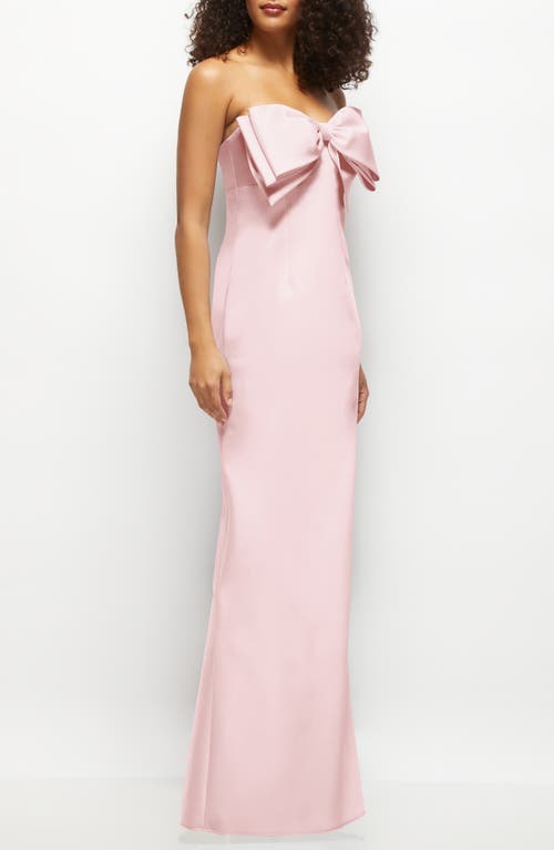 Alfred Sung Strapless Satin Column Maxi Dress With Oversized Handcrafted Bow In Ballet Pink