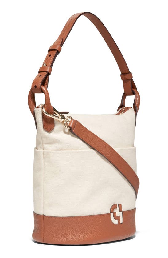 Shop Cole Haan Essential Soft Canvas & Leather Bucket Bag In Natural/ British Tan