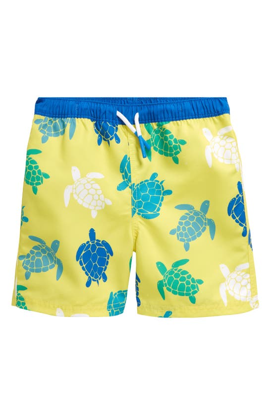Shop Mini Boden Kids' Turtle Print Swim Trunks In Yellow Turtles