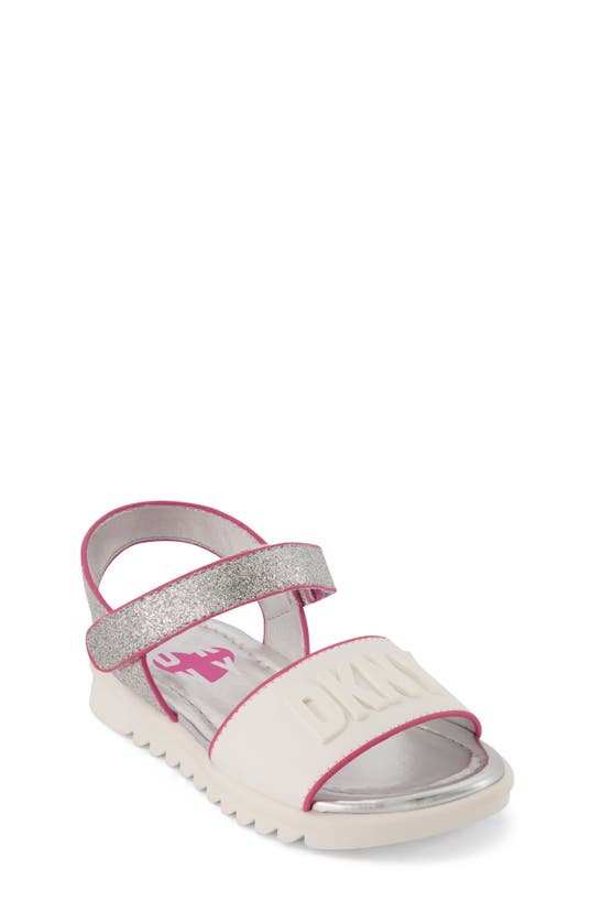 Dkny Kids' Josie Glitter Sandal In White Silver