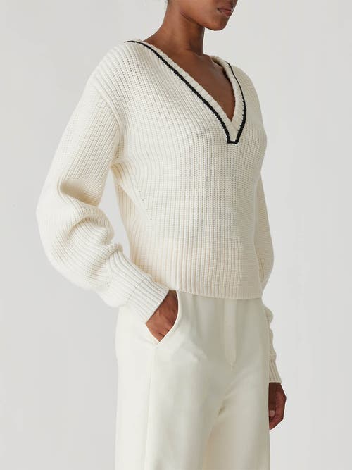 Rebecca Taylor Novlety Wool Victorian Slv V Neck In Cream