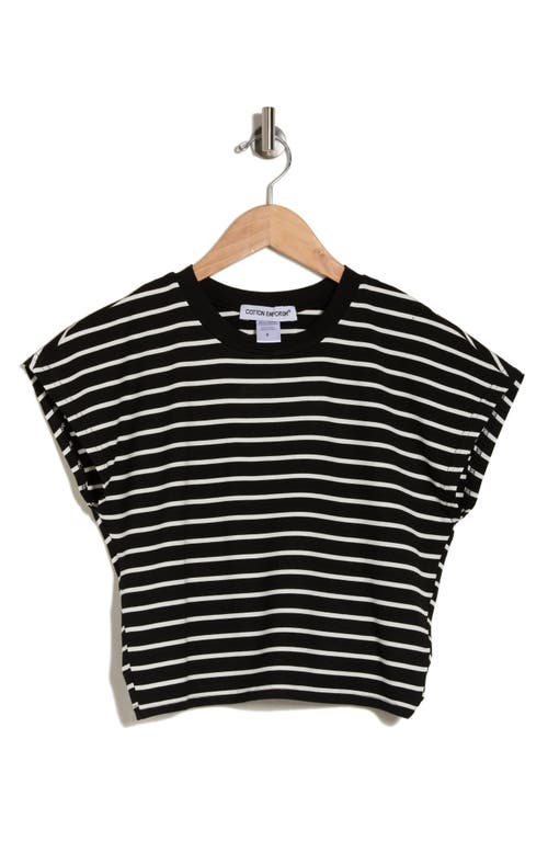 Shop Cotton Emporium Striped Crewneck T-shirt In Black/cream
