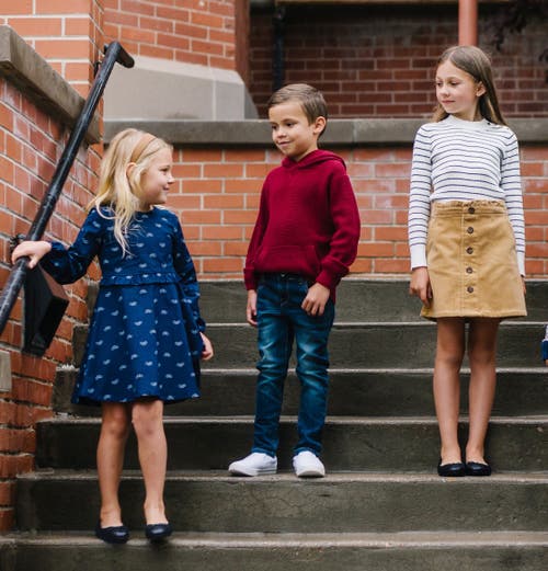 Hope & Henry Girls' Ruffle Waist Dress, Toddler In Navy Bicycle Print