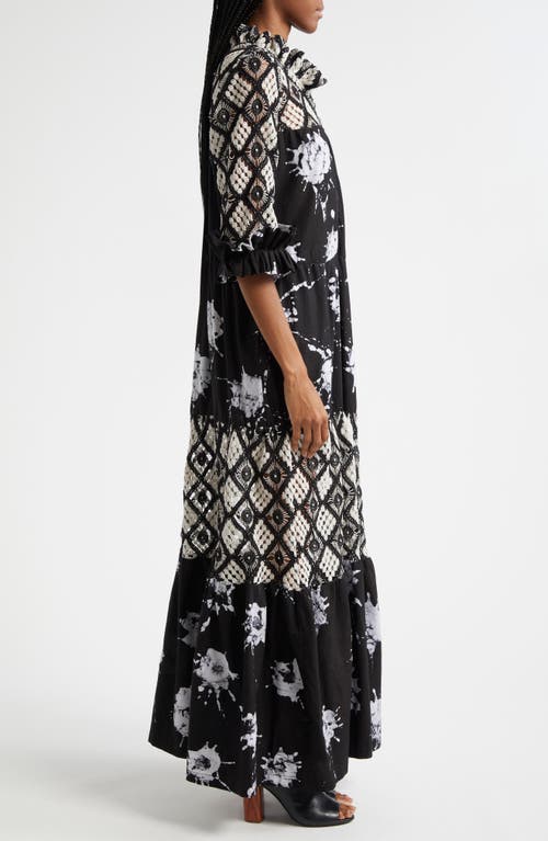 Shop Busayo Bidemi Mixed Media Cotton Maxi Dress In Black/white