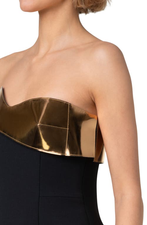 Shop Akris Metallic Leather Strapless Neckline Wool Double Face Midi Cocktail Dress In Black