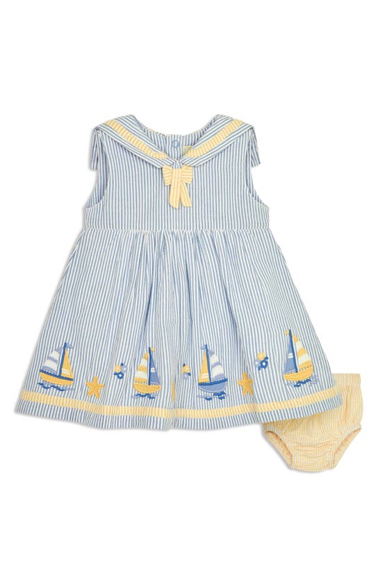 Shop Jojo Maman Bébé Embroidered Sailboat Cotton Seersucker Dress In Blue