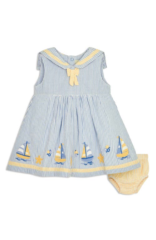 JOJO MAMAN BEBE Embroidered Sailboat Cotton Seersucker Dress in Blue at Nordstrom, Size 18-24M