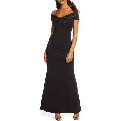 Eliza J Off The Shoulder Scuba Crepe Gown, Black