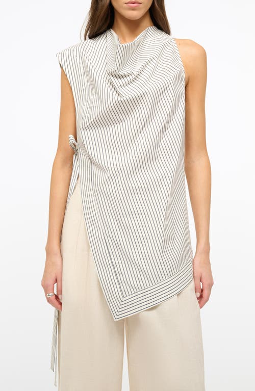 STAUD Asymmetric Cowl Neck Sleeveless Top Ivory Micro Stripe at Nordstrom,