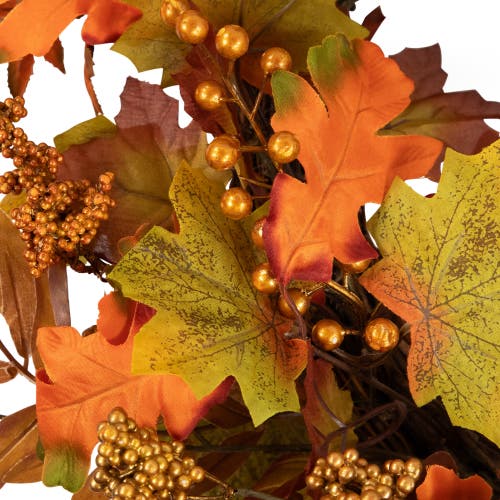 Northlight Fall Harvest Gold Berries And Autumn Leaves Artificial Twig Wreath In Orange