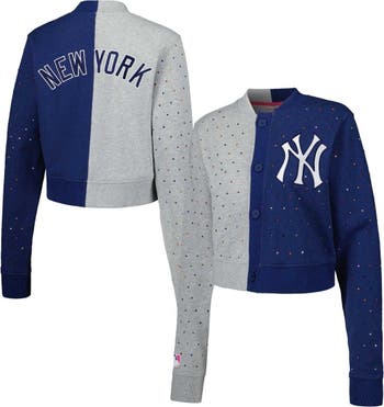 Terez Women's Terez Gray/Navy New York Yankees Cropped Button-Up Cardigan