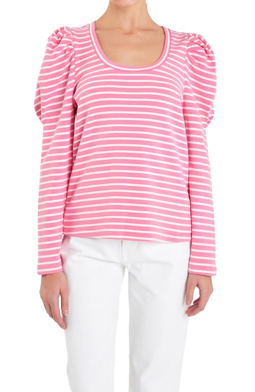 Shop English Factory Stripe Puff Sleeve Knit Top In Pink/white