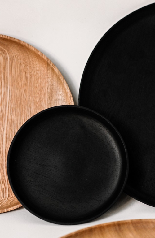 Chechen Wood Design Rosa Morada Wooden Base Platter In Black