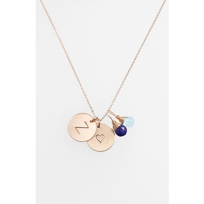 Nashelle Blue Quartz Initial & Heart 14K-Gold Fill Disc Necklace