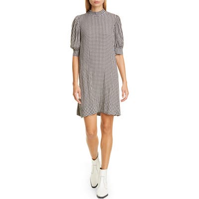 Ganni Gingham Print Crepe Dress, Black