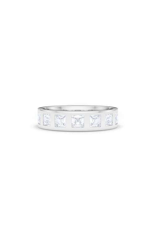Men's Asscher Cut Lab Created Diamond In the Band Ring in 18K White Gold