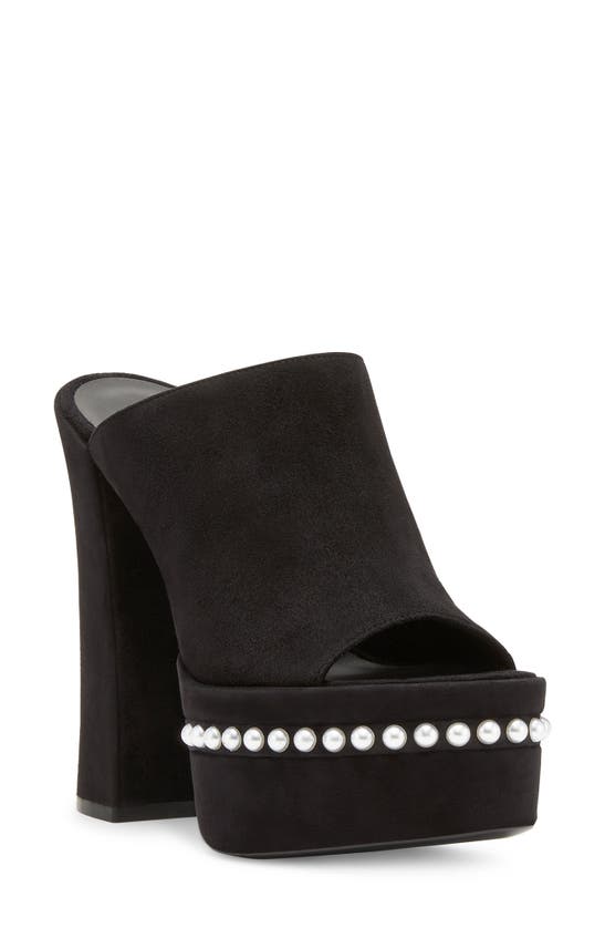 Stuart Weitzman Skyhigh Suede Pearly Platform Sandals In Black
