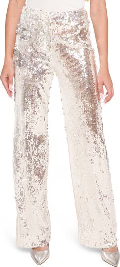 Style Pantry, Plunging Neck Bodysuit + Sequin High Waist Pants - gold and  black sequin stripe pants