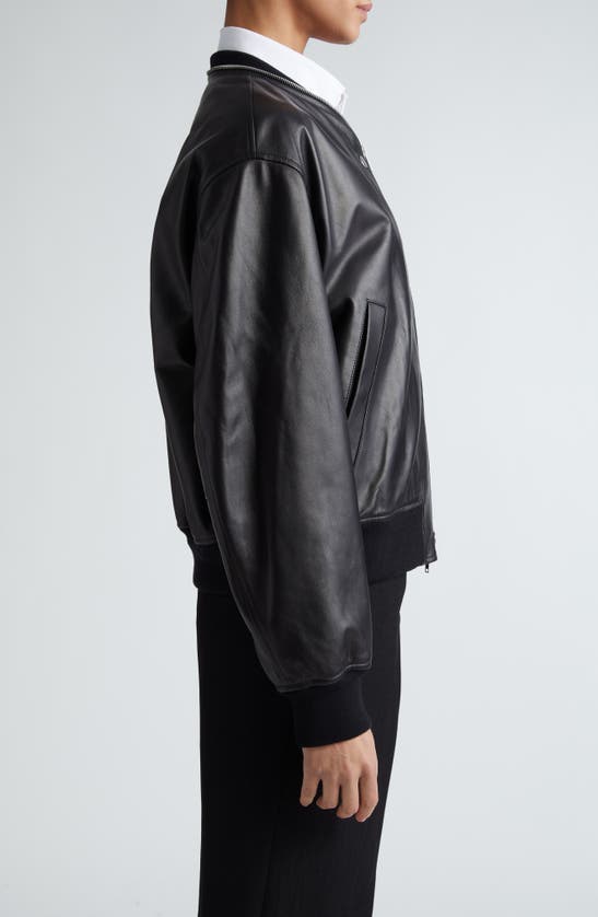 Shop Jil Sander Leather Bomber Jacket In Black