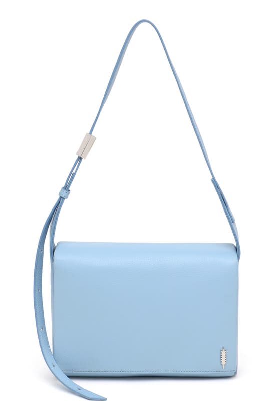 Shop Thacker Jennie Flap Leather Shoulder Bag In Dusty Blue