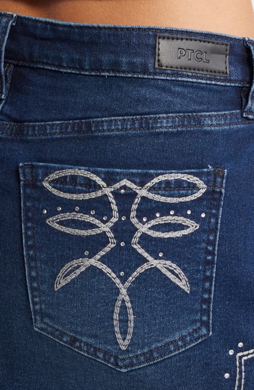 Shop Ptcl Cowgirl Embellished Denim Miniskirt In Dark Indigo