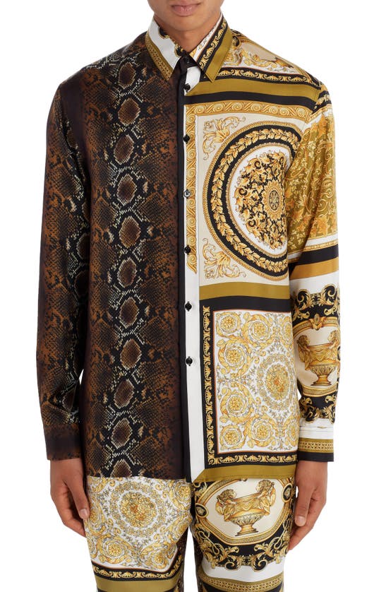 VERSACE BAROCCO PATCHWORK PRINT SILK BUTTON-UP SHIRT,A840501F006625N030