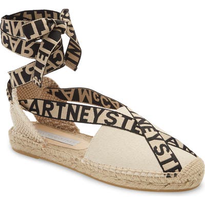 Stella Mccartney Gaia Logo Ankle Wrap Espadrille Flat, Beige