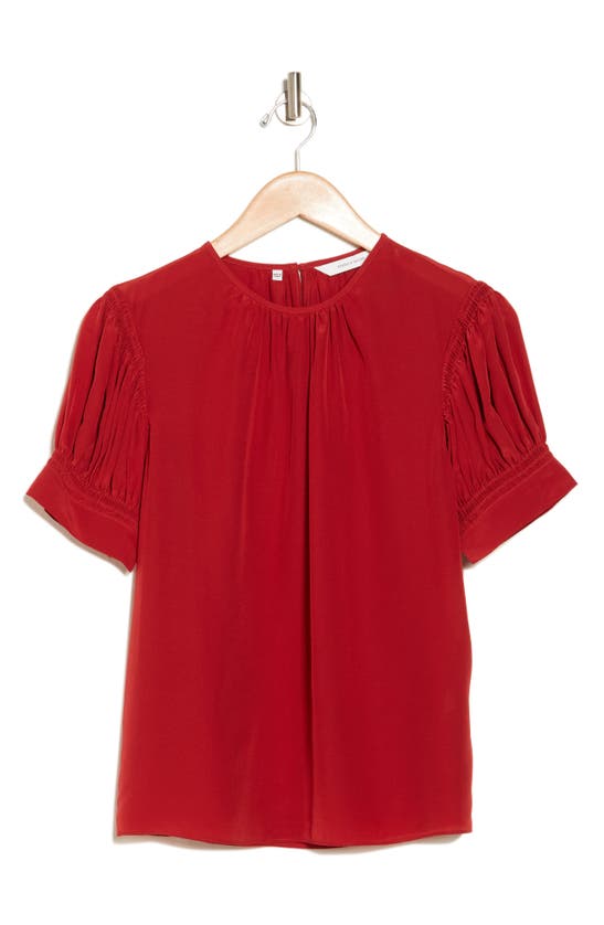 Shop Rebecca Taylor Short Sleeve Silk Crêpe De Chine Blouse In Red Clay
