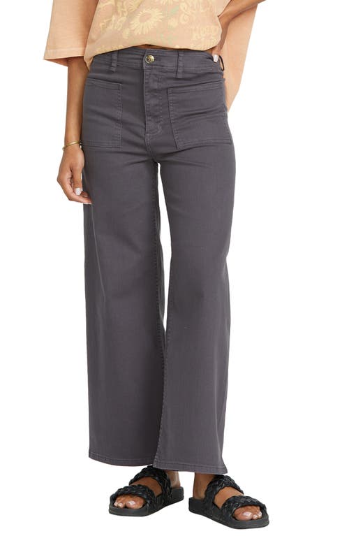 Shop Billabong Free Spirit Stretch Cotton Crop Wide Leg Pants In Black Sands