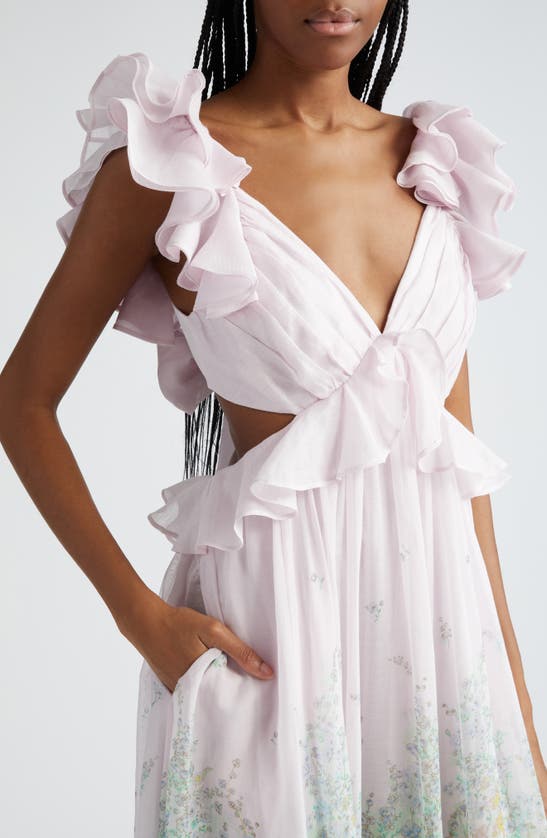 Zimmermann Floral Ruffle Linen & Silk Gown In Blue Meadow